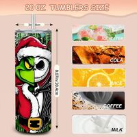 Grinch & Jack Skellington Mashup Tumbler - Santa Suit Christmas Lights 20 oz Skinny Sublimation - Thumbnail 1