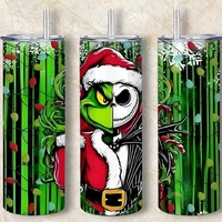 Grinch & Jack Skellington Mashup Tumbler - Santa Suit Christmas Lights 20 oz Skinny Sublimation - Thumbnail 2