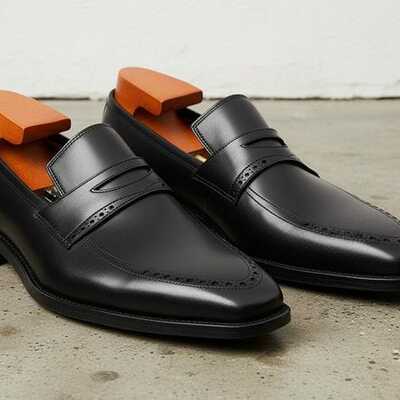 Black oxford touch simply design formal wear loafers moccasin dress shoes for men's