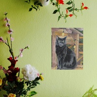 Black Cat Behind A Spider Web, Original watercolor painting by N.E.Thompson, Artwork size 9x12 inches - Thumbnail 2