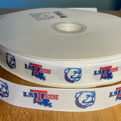 7/8" louisiana tech inspired custom printed grosgrain ribbon