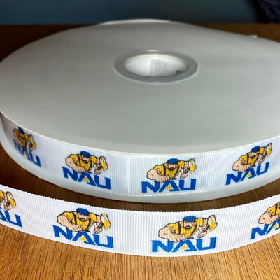 7/8" northern arizona university inspired custom printed grosgrain ribbon