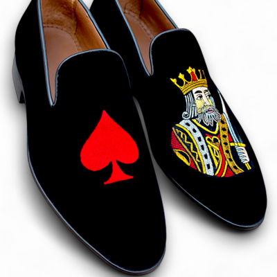 Crafted leather men custom made velvet embroidery loafers shoes