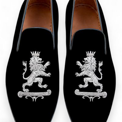 Crafted leather classic black velvet shoes embroidery loafers