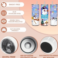 Classic Frosty the Snowman Christmas Tumbler - North Pole & Holiday Lights 20 oz Skinny Sublimation - Thumbnail 2