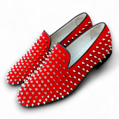 Crafted leather classic red velvet silver studded loafers shoes prom wedding loafers