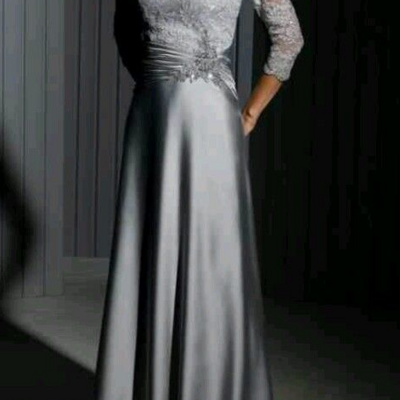 A line sliver mother of bride dress with lace 