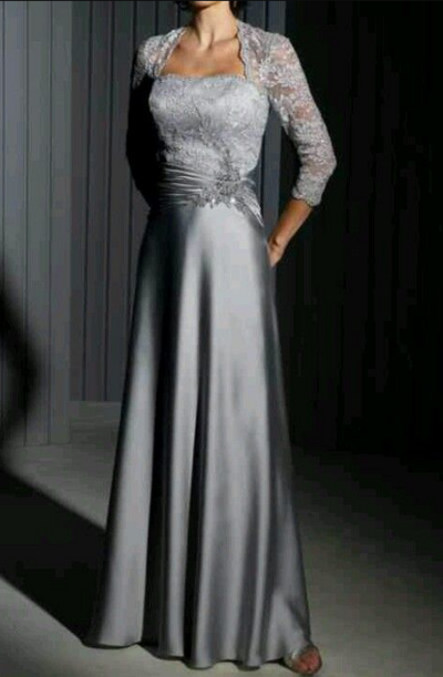 A Line Sliver Mother of Bride Dress With Lace 