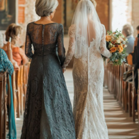 Vintage A Line Navy Blue Lace Mother of the Bride Dress Formal Prom Dress - Thumbnail 1