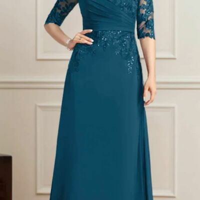 Blue a line lace mother of bride/groom dress evening formal gowns 