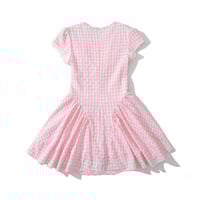 Pink Plaid Bow Lace Dress - Thumbnail 2