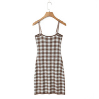 Fashionable sexy hot girl suspender tube top spaghetti strap plaid hip dress - Thumbnail 1