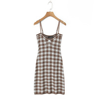 Fashionable sexy hot girl suspender tube top spaghetti strap plaid hip dress - Thumbnail 3