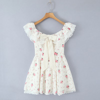 Off-the-shoulder floral and ruffled lace collar dress with cheese yellow print - Thumbnail 2