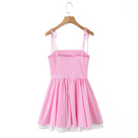 French Fit Check Lace-Up Slip Dress - Thumbnail 1