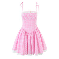 French Fit Check Lace-Up Slip Dress - Thumbnail 2