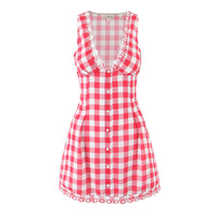 Retro Sexy V-Neck Plaid Waist Sleeveless Dress - Thumbnail 3