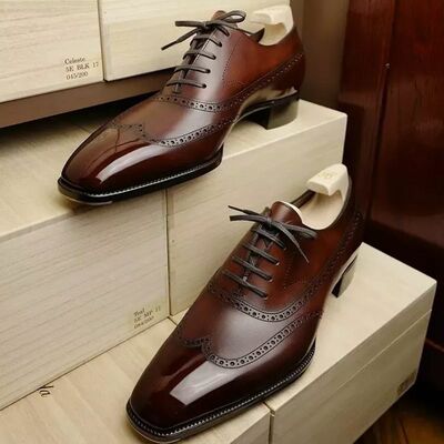 Handmade brown classic oxfords wingtip dress formal shoes