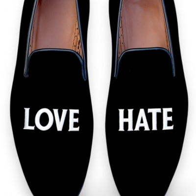 Crafted leather classic black velvet shoes embroidery love hate loafers