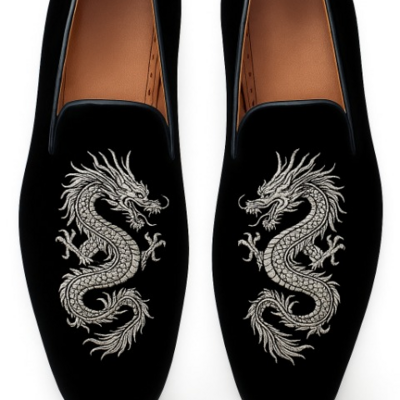 Crafted leather classic black velvet loafers men shoes