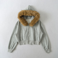Autumn/Winter Warm Hooded Long-Sleeved Fleece-Lined Jacket/Sweatshirt with Detachable Fur Collar - Thumbnail 3
