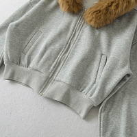 Autumn/Winter Warm Hooded Long-Sleeved Fleece-Lined Jacket/Sweatshirt with Detachable Fur Collar - Thumbnail 5