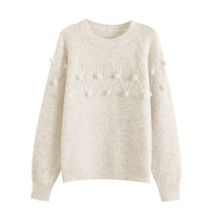 Autumn and winter warm base layer loose casual round neck long sleeve pom-pom sweater - Thumbnail 1