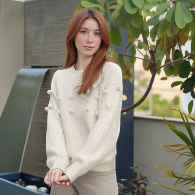 Autumn and winter warm base layer loose casual round neck long sleeve pom-pom sweater