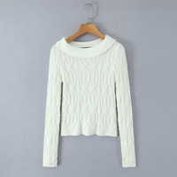 Round neck long-sleeved solid color casual slim fit knit cable knit sweater - Thumbnail 1