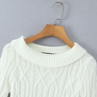 Round neck long-sleeved solid color casual slim fit knit cable knit sweater - Thumbnail 2