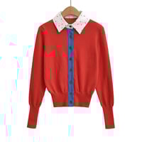 Retro cardigan top fake two-piece stitching embroidered sweater - Thumbnail 2