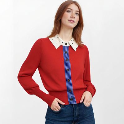 Retro cardigan top fake two-piece stitching embroidered sweater