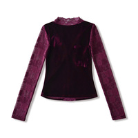Velvet lace V-neck long-sleeved bottoming T-shirt - Thumbnail 1