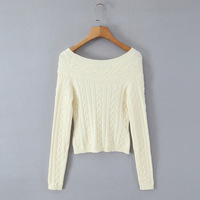 Retro temperament casual one-shoulder twist slim single-breasted short sweater - Thumbnail 1