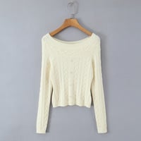 Retro temperament casual one-shoulder twist slim single-breasted short sweater - Thumbnail 4