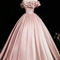 Pink Satin Long A-Line Prom Party Dress - Thumbnail 1