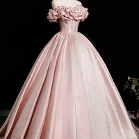 Pink Satin Long A-Line Prom Party Dress - Thumbnail 2