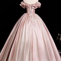 Pink Satin Long A-Line Prom Party Dress - Thumbnail 3