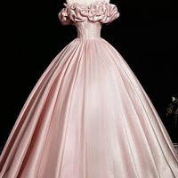 Pink Satin Long A-Line Prom Party Dress - Thumbnail 4