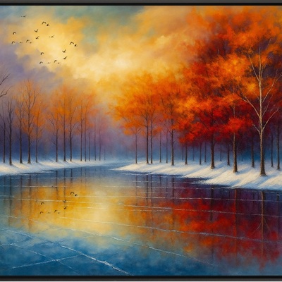 Autumn reflection on a tranquil lake