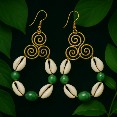 Ancestral flow cowrie swirl earrings (green)