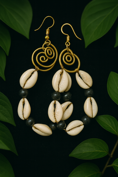 Ancestral Flow Cowrie swirl earrings (Black)