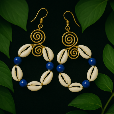 Ancestral Flow Cowrie swirl earrings (Blue)