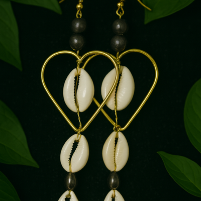 Golden heart cowrie shell earrings