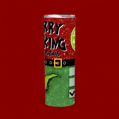 Naughty grinch tumbler, merry f*cking christmas, 20oz skinny tumbler, funny adult holiday gift, glitter sublimation ds
