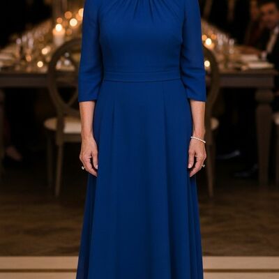 Royal blue a line chiffon 3/4 long sleeve beaded mother of bride/groom dress evening formal gowns 