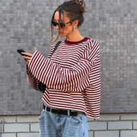 RED STRIPED LOOSE LONG SLEEVE TEE - Thumbnail 1