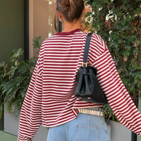 RED STRIPED LOOSE LONG SLEEVE TEE - Thumbnail 2