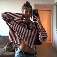 RED STRIPED LOOSE LONG SLEEVE TEE - Thumbnail 3