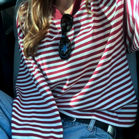 RED STRIPED LOOSE LONG SLEEVE TEE - Thumbnail 4